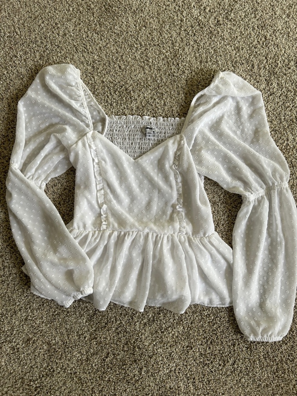 Express White Swiss-Dot Peplum Blouse